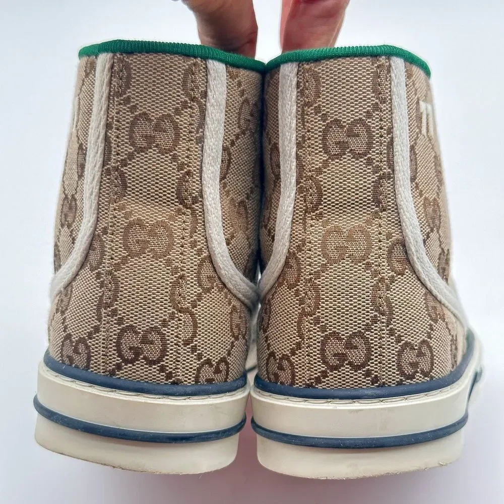 Gucci Tennis 1977 GG Monogram High Top Womens Sneakers Beige Tan EU 37.5 US 7.5
